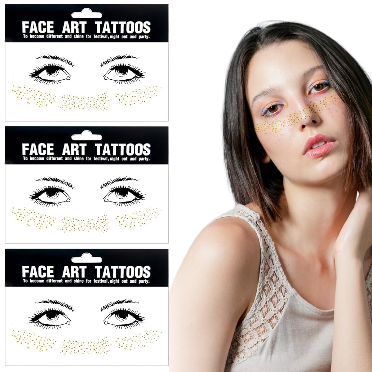 MAYCREATE 3 Sheets Face Tattoo Stickers Metallic Golden Freckles Tattoo Stickers Creative Golden Freckles Tattoo Stickers Face Art Stickers MAYCREATE 3 Sheets Face Tattoo Stickers Metallic Golden Freckles Tattoo Stickers Creative Golden Freckles Tattoo Stickers Face Art Stickers